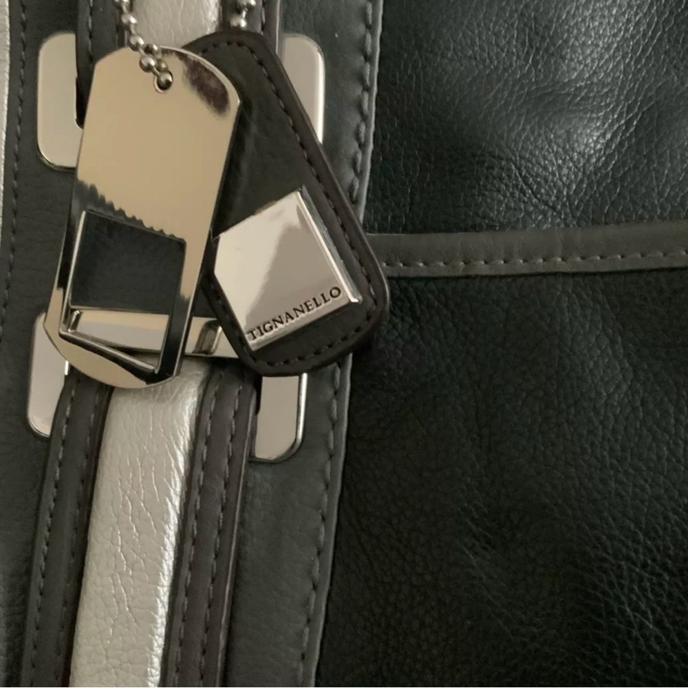 Tignanello Black Silver Gray Leather Handbag - Picture 2 of 10
